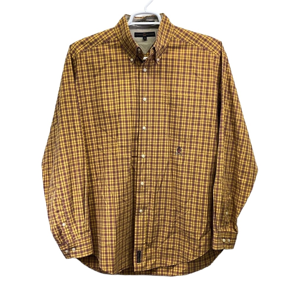 VTG Tommy Hilfiger Multicolor‎ Plaid Cotton Mens L/S Button Down Shirt Large